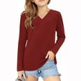 thumbnail image 1 of Ixbnca Girls Long Sleeve Shirts Casual V-Neck Comfy Fall Tee Tops Basic Solid Color Loose Pullover Tshirts, 1 of 5