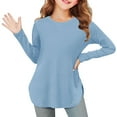 thumbnail image 1 of Ixbnca Girls Long Sleeve T-Shirts Kids Casual Crew Neck Pullover Tops Basic Solid Color Side Slit Tee Shirts, 1 of 5