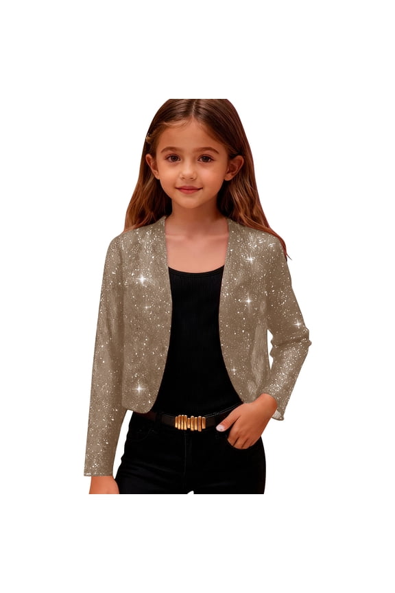 Girls Sequin Jackets Fashion Sparkly Cropped Open Front Cardigan Shiny Long Sleeve Dressy Party Tops