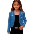 thumbnail image 1 of Ixbnca Girls Sequin Jackets Fashion Sparkly Cropped Open Front Cardigan Shiny Long Sleeve Dressy Party Tops, 1 of 7
