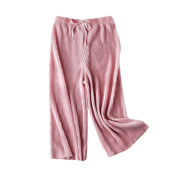 Ixbnca Girls Striped Pants Loose Wide Leg Elastic High Waist Pants Trendy Drawstring Comfortable Long Trousers