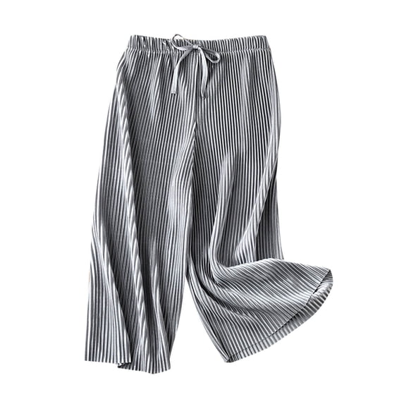 Ixbnca Girls Striped Pants Loose Wide Leg Elastic High Waist Pants Trendy Drawstring Comfortable Long Trousers