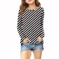 thumbnail image 1 of Ixbnca Girls Striped Tee Shirts Casual Long Sleeve Loose Pullover Tops Fashion Round Neck Comfortable Tshirts, 1 of 5