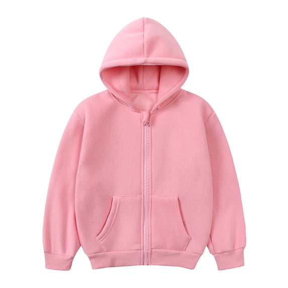 Ixbnca Hooded Sweatshirts for Kids Casual Long Sleeve Pockets Tops Loose Full Zipper Solid Color Sport Outwear