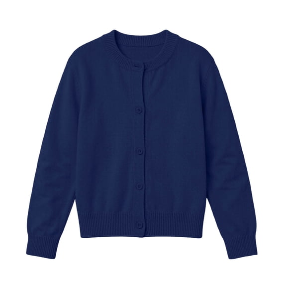 Ixbnca Kid's Knitted Cardigan Button Down Crew Neck Cotton Sweaters Long Sleeve Plain School Uniform Outwear