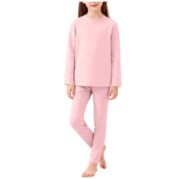 Ixbnca Kids Base Layer 2 Piece Long Sleeve Top Elastic Waist Pants Set Thermal Lounge Underwear Size 0-13 Years