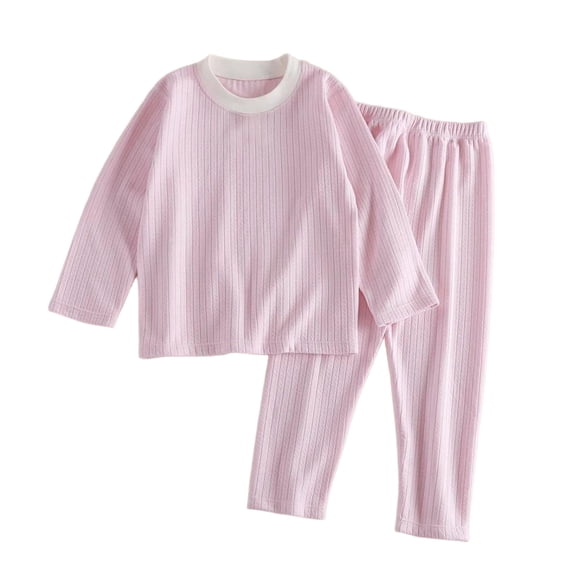 Ixbnca Kids Cotton Lounge Set Stretchy Crew Neck Long Sleeve Shirt and Elastic Waist Pants Breathable Underwear