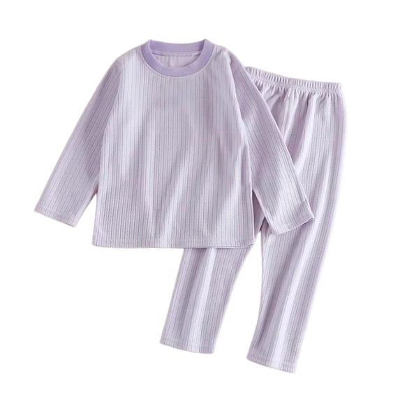 Ixbnca Kids Cotton Lounge Set Stretchy Crew Neck Long Sleeve Shirt and Elastic Waist Pants Breathable Underwear