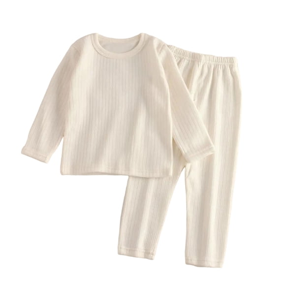 Ixbnca Kids Cotton Lounge Set Stretchy Crew Neck Long Sleeve Shirt and Elastic Waist Pants Breathable Underwear