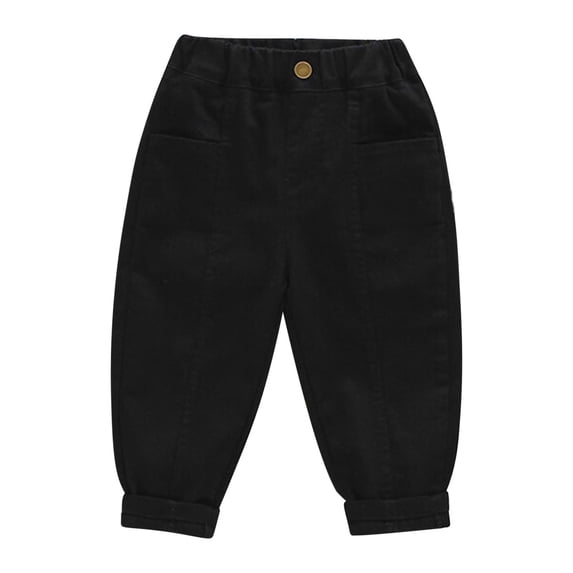 Ixbnca Kids Cotton Pants Casual Elastic High Waist Pockets Pants Solid Color Jogging Long Trousers for 2-10Y
