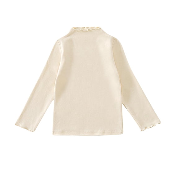 Ixbnca Kids Cotton Shirts Comfort Long Sleeve Pullover Tee Tops Cute Ruffle Mock Neck Solid Color Undershirts