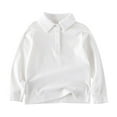 thumbnail image 1 of Ixbnca Kids Cotton T-Shirts Dressy Button Up Collared Plain Tops Breathable Long Sleeve Casual Pullover Shirts, 1 of 5