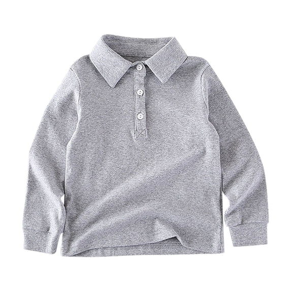 Ixbnca Kids Cotton T-Shirts Dressy Button Up Collared Plain Tops Breathable Long Sleeve Casual Pullover Shirts