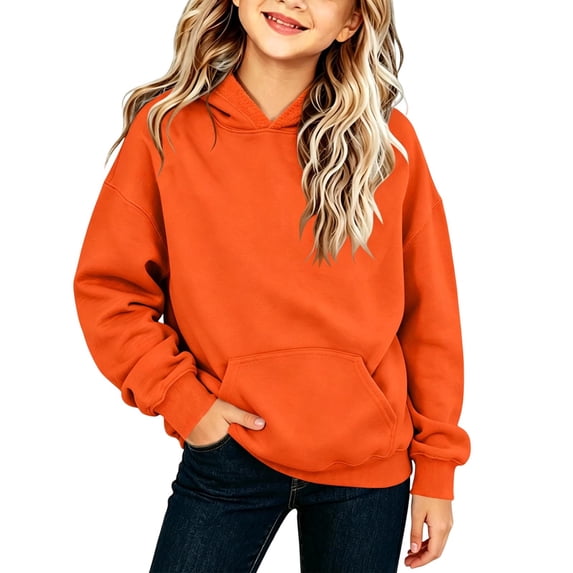 Ixbnca Kids Hooded Sweatshirts Basic Solid Color Pullover Tops Casual Long Sleeve Pocket Outdoor Sport Hoodies
