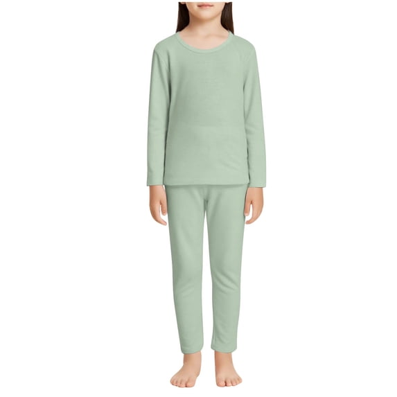 Ixbnca Kids Lounge Set Stretchy Crew Neck Top and Elastic High Waist Pants Breathable Solid Color Underwear