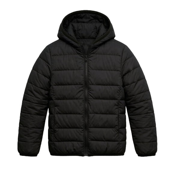 Ixbnca Kids Puffer Coats Warm Full Zipper Pockets Hooded Jackets Solid Color Long Sleeve Winter Quilted Outwear