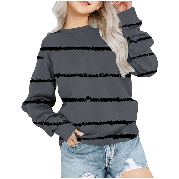 Ixbnca Kids Sweatshirts Fashion Striped Printed Long Sleeve Tops Loose Crew Neck Casual Pullover Sweatshirts