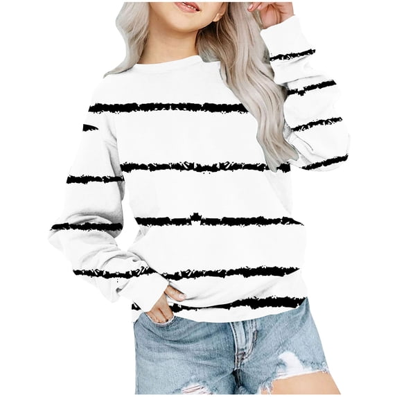 Ixbnca Kids Sweatshirts Fashion Striped Printed Long Sleeve Tops Loose Crew Neck Casual Pullover Sweatshirts