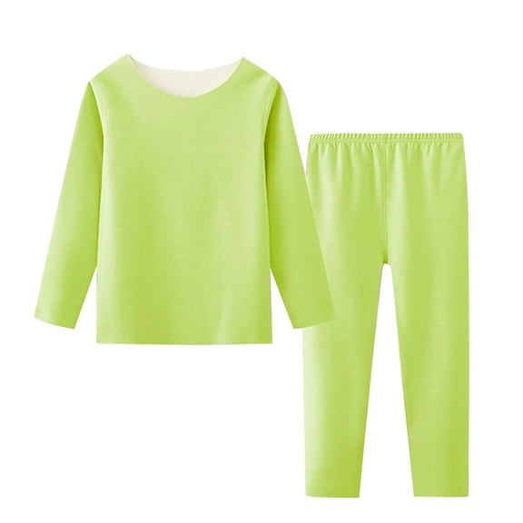 Ixbnca Kids Thermal Underwear Cotton Long Sleeve Round Neck Top Elastic Waist Pants Solid Color Lounge Base Layer