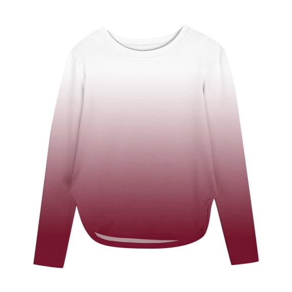 Ixbnca Long Sleeve Shirts for Girls Trendy Gradient Color Tunic Tee Tops Comfort Crew Neck Pullover T-Shirts