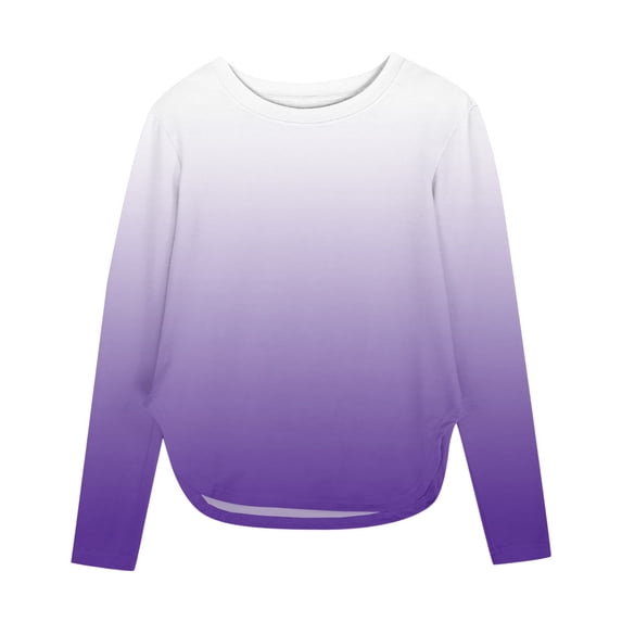 Ixbnca Long Sleeve Shirts for Girls Trendy Gradient Color Tunic Tee Tops Comfort Crew Neck Pullover T-Shirts