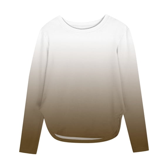 Ixbnca Long Sleeve Shirts for Girls Trendy Gradient Color Tunic Tee Tops Comfort Crew Neck Pullover T-Shirts