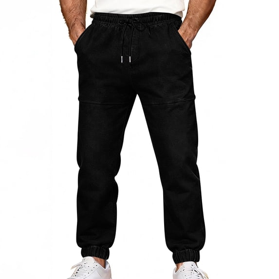 Ixbnca Men's Casual Pants Elastic Bottom Streetwear Pants with Pockets Mens Drawstring Waist Jogger Pants