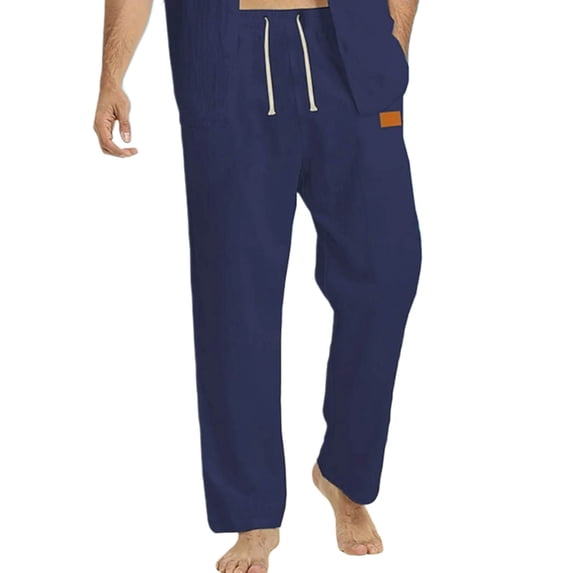 Ixbnca Men's Casual Summer Pants Drawstring Beach Trousers Elastic Waist Solid Color Lightweight Pants
