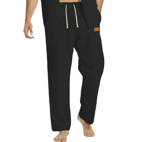 Ixbnca Men's Casual Summer Pants Drawstring Beach Trousers Elastic Waist Solid Color Lightweight Pants