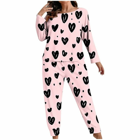 Ixbnca Plus Size Pajamas for Women Valentine's Day Heart Print Tops Long Pants 2 Piece Pjs Sets Sleepwear