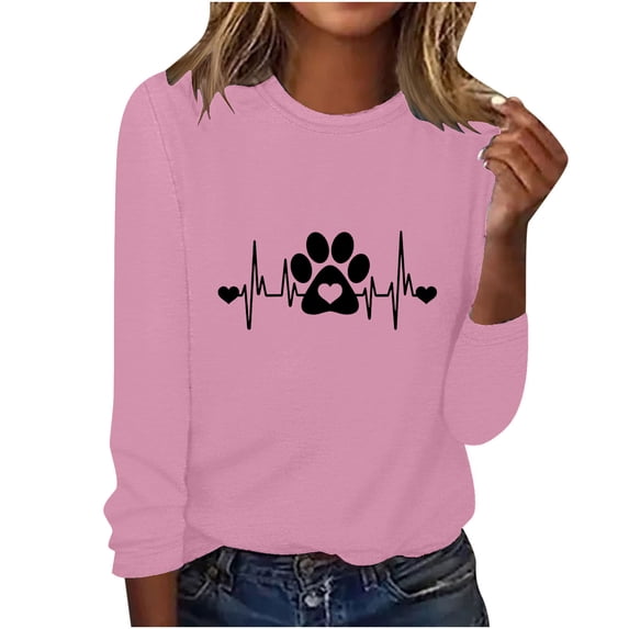Ixbnca Plus Size Shirts for Women Cute Graphic Printed Crew Neck Tshirts Lightweight Long Sleeve Outdoor Tops