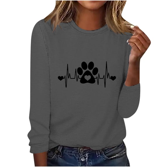 Ixbnca Plus Size Shirts for Women Cute Graphic Printed Crew Neck Tshirts Lightweight Long Sleeve Outdoor Tops