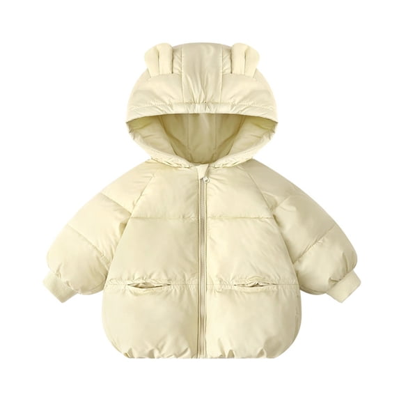 Ixbnca Puffer Jackets for Kids Thick Full Zipper Cute Hooded Coats Thermal Long Sleeve Solid Color Pockets Tops