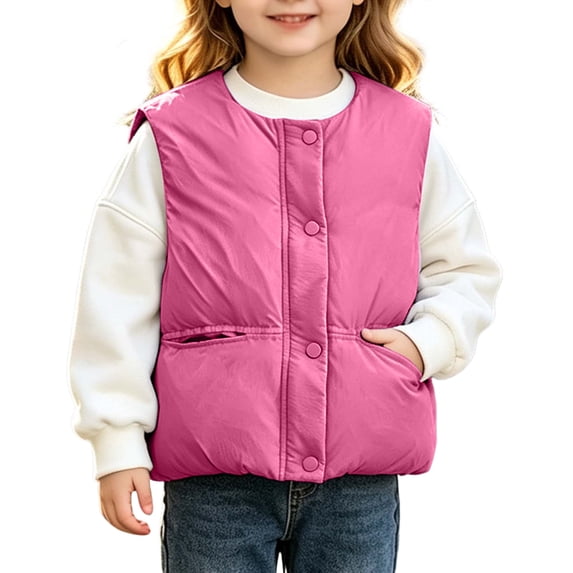 Ixbnca Puffer Vest for Kids Thickened Button Down Pockets Waistcoat Casual Sleeveless Solid Color Outwear Tops