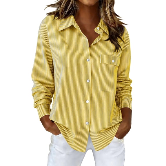 Ixbnca Striped Button down Shirts for Women Long Sleeve Collared Business Office Work Dressy Blouses