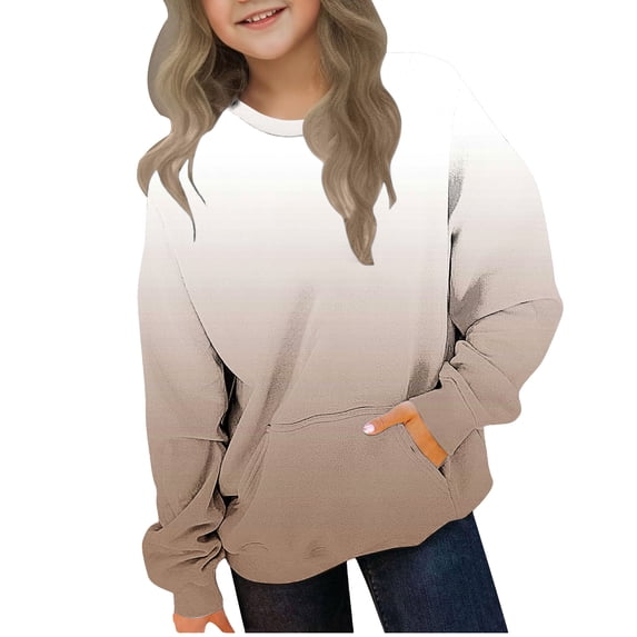 Ixbnca Sweatshirts for Boys Girls Stylish Gradient Color Long Sleeve Tops Crew Neck Pocket Pullover Sweatshirts