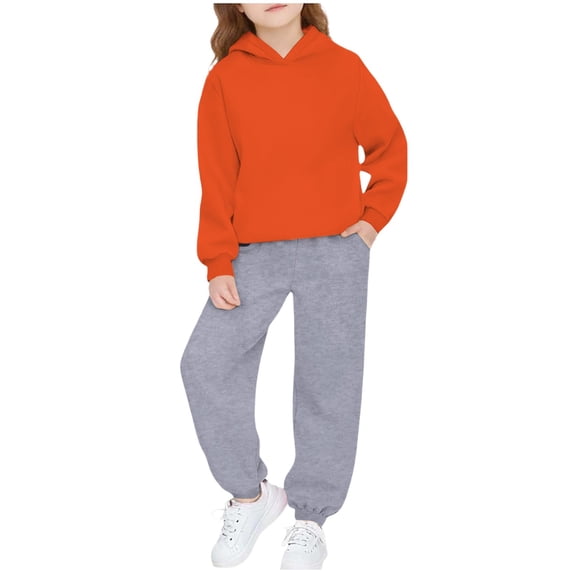 Ixbnca Sweatsuit for Kids Long Sleeve Hoodie Drawstring Pockets Jogger Sweatpants Workout Sports Tracksuit Outfit