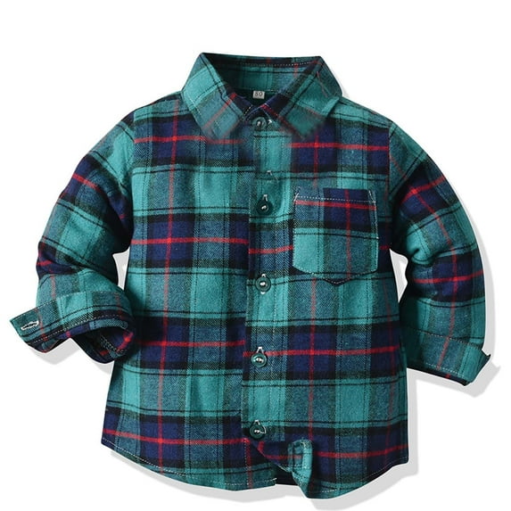Ixbnca Toddler Fashion Plaid Cotton Shirt Long Sleeve Button down Boys Girls Shirts Jackets with Pockets