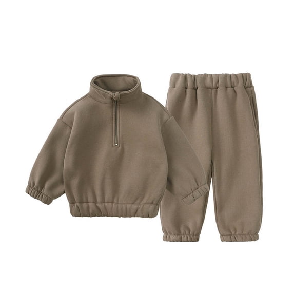 Ixbnca Toddler Kids 2 Piece Fleece Sweatsuit Solid Color Half Zip Sweatshirt Jogger Sweatpants Cotton Winter Set