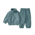 thumbnail image 1 of Ixbnca Toddler Kids 2 Piece Fleece Sweatsuit Solid Color Half Zip Sweatshirt Jogger Sweatpants Cotton Winter Set, 1 of 3