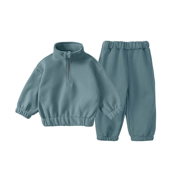 Ixbnca Toddler Kids 2 Piece Fleece Sweatsuit Solid Color Half Zip Sweatshirt Jogger Sweatpants Cotton Winter Set