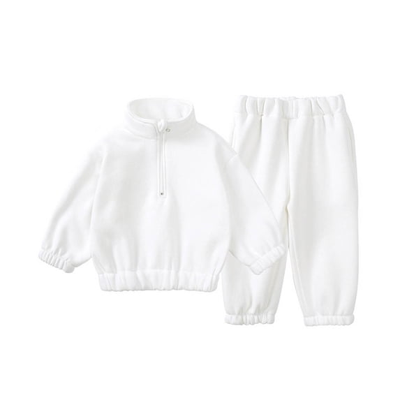 Ixbnca Toddler Kids 2 Piece Fleece Sweatsuit Solid Color Half Zip Sweatshirt Jogger Sweatpants Cotton Winter Set