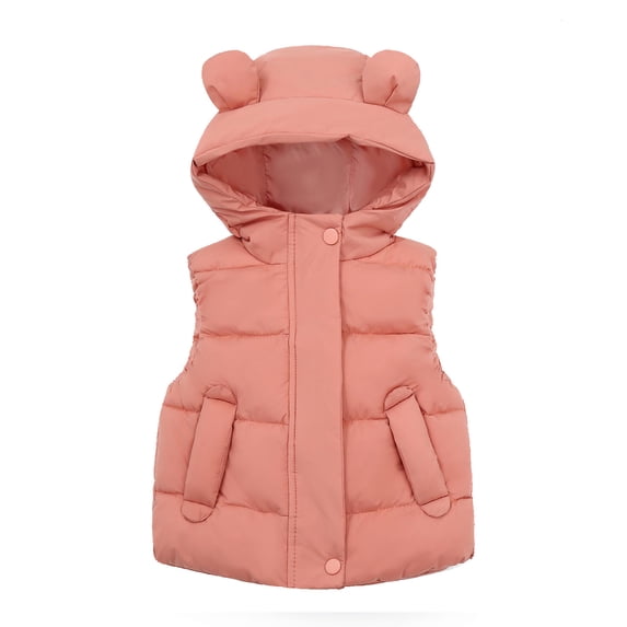 Ixbnca Toddler Kids Puffer Vest Cute Full Zipper Hooded Waistcoats Plain Sleeveless Pockets Quilted Outerwear