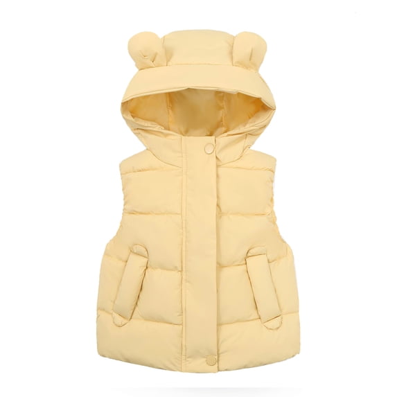 Ixbnca Toddler Kids Puffer Vest Cute Full Zipper Hooded Waistcoats Plain Sleeveless Pockets Quilted Outerwear