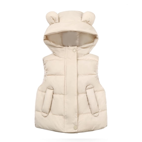 Ixbnca Toddler Kids Puffer Vest Cute Full Zipper Hooded Waistcoats Plain Sleeveless Pockets Quilted Outerwear