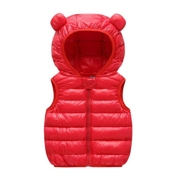 Ixbnca Toddler Puffer Vest Coat Full Zip up Ear Hoodie Cute Kids Winter Outwear Lightweight Warm Jacket