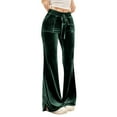 thumbnail image 1 of Ixbnca Velvet Pants for Women High Waist Velour Bell Bottoms Womens Flare Lounge Trousers with Pockets, 1 of 7