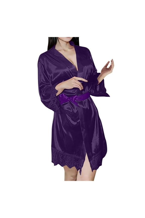 Women Silk Satin Pajama Robe Wedding Party Bathrobe Soft Loungewear Knee Length Sleepwear Pajamas Gown