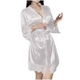 thumbnail image 1 of Ixbnca Women Silk Satin Pajama Robe Wedding Party Bathrobe Soft Loungewear Knee Length Sleepwear Pajamas Gown, 1 of 4