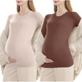 thumbnail image 1 of Ixbnca Women's 2 Pack Maternity Shirts Long Sleeve Thin Pregnancy Tops Side Ruched Stretch Basic T-Shirts, 1 of 4